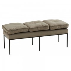 BENCH 3 SEATER BEIGE VELVET CUSHION METAL LEG 
